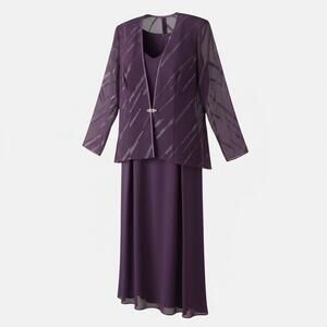 R&M Richards Elegant Purple Plum Evening Dress with Sheer Jacket Ladies 14P